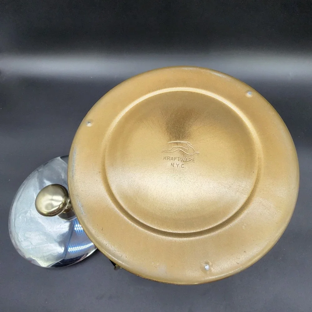 Kraftware M Silver Gold Ice Bucket MCM Vintage Barware Retro Bar Cart Accessory